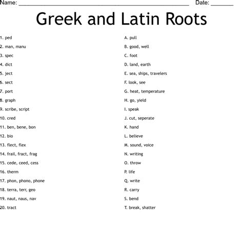 Greek Roots Worksheet